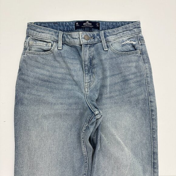 Hollister High Rise Crop Straight Distressed Raw Hem Women's size 5 Blue Jeans - Picture 2 of 5